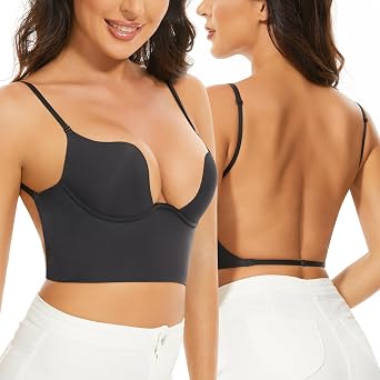 Low Back Bra for Women-Seamless Invisible Bra Deep U Plunge Backless Bra | Multiway Convertible Straps Halter Bra,Low Cut, No Show, Open Back,Low Back Bras,Underwire,for Backless Low Back Dresses Tops