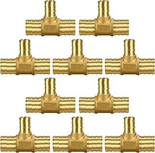 3/4in × 3/4in × 1/2in PEX Fittings, 5 Pack/10 Pack PEX Reducing Elbow/Tee/Coupling, Brass Crimp for PEX Pipe in Plumbing Jobs (10pcs Tee, 3/4×3/4×1/2)