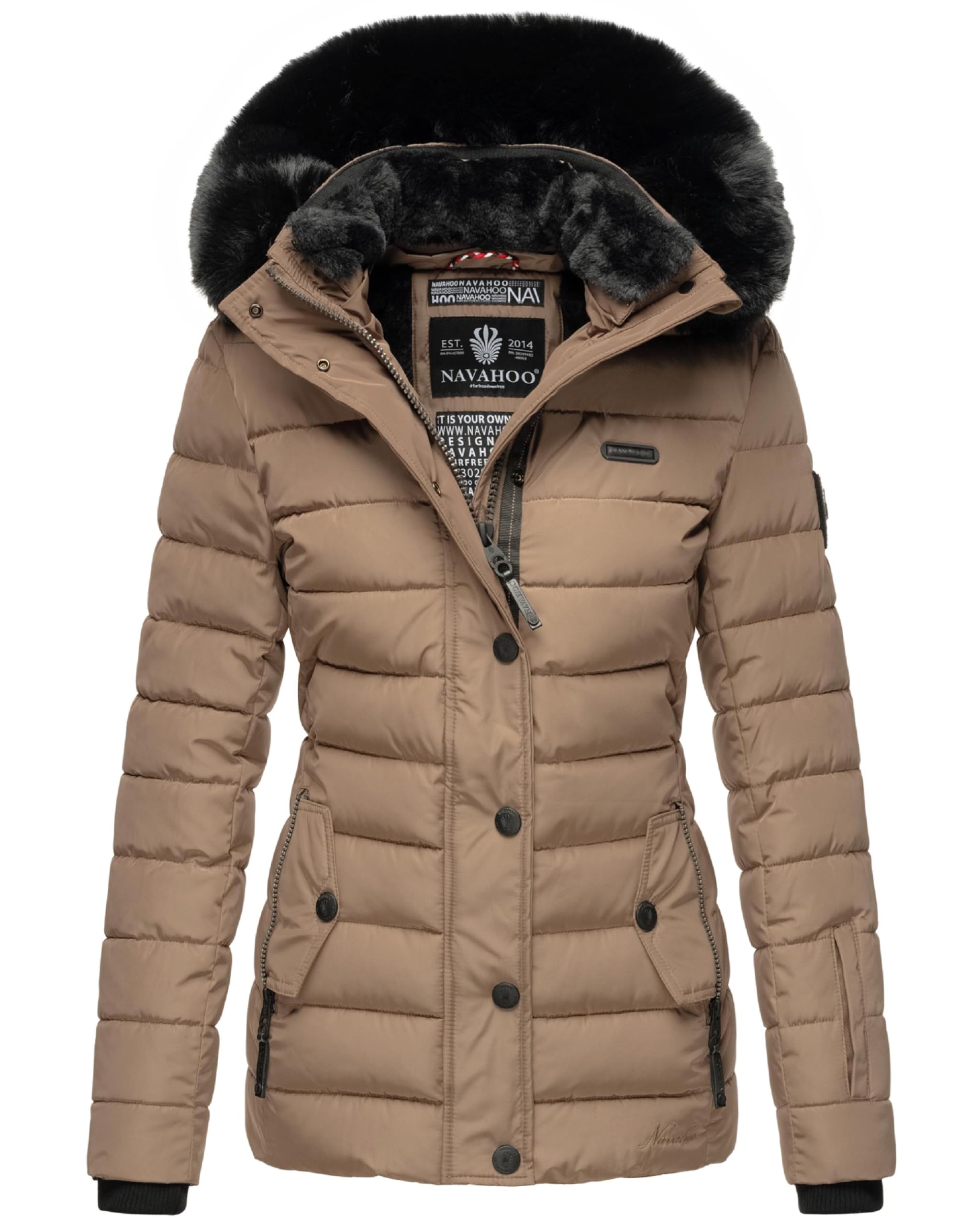 Navahoo Damen warme Winter Steppjacke mit abnehmbarer Kunstfell-Kapuze Milianaa XS-3XL