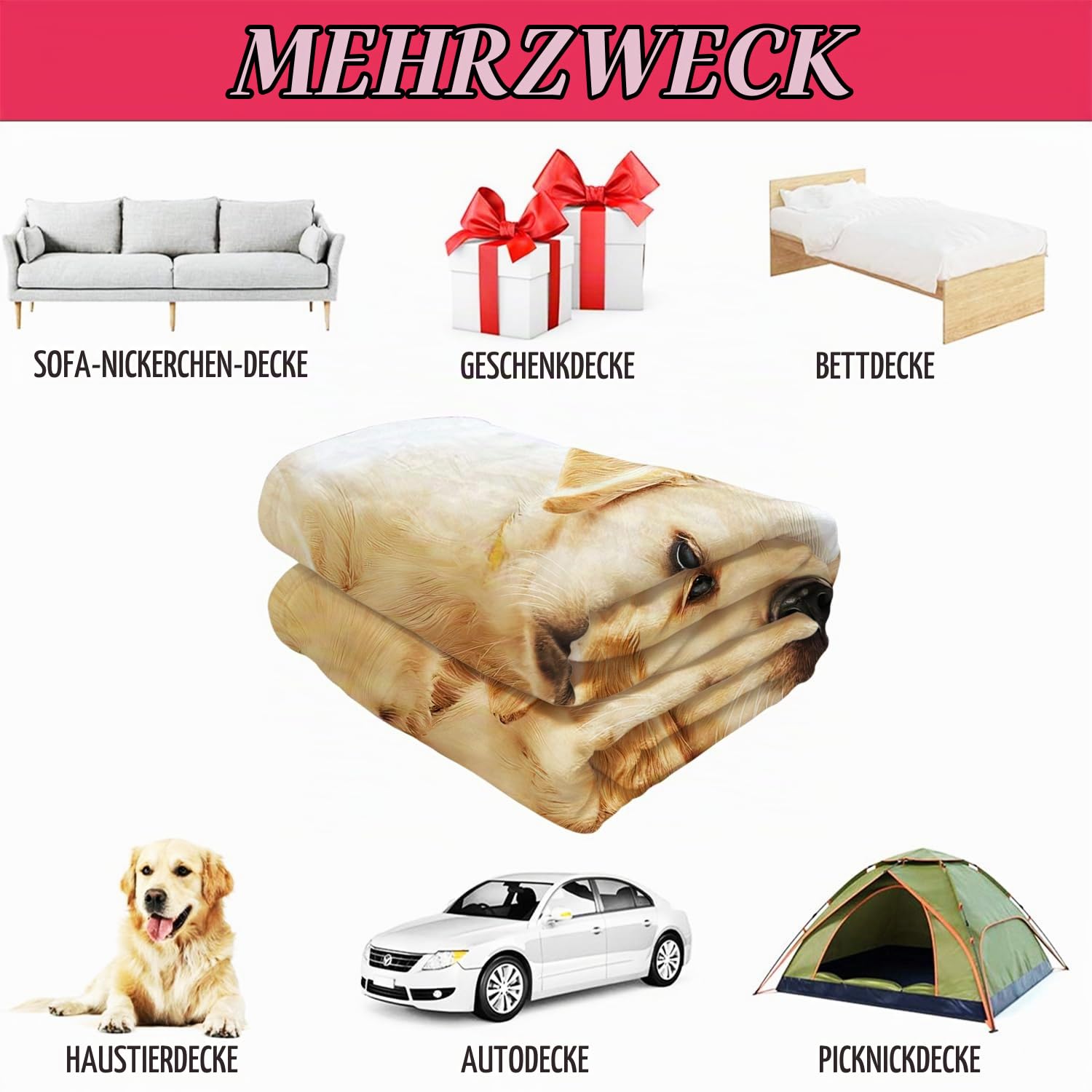 YISUMEI Decke 150x200 cm Kuscheldecken Sanft Flanell Weich Fleecedecke Bettüberwurf Golden Retriever Welpen