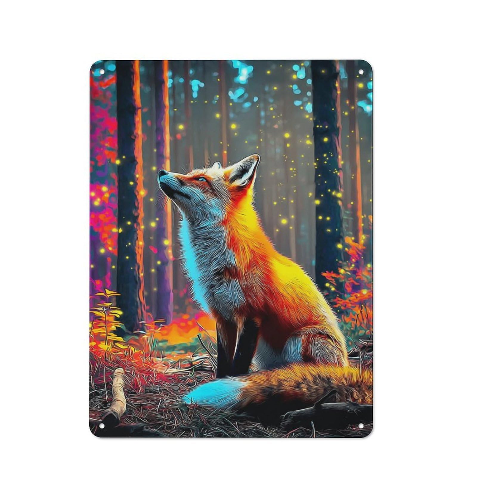 Fox in Enchanted Forest Smart Metal Wall Decor 40x30cm, Office Metal Sign for Office, Study, Studio Or Hallway
