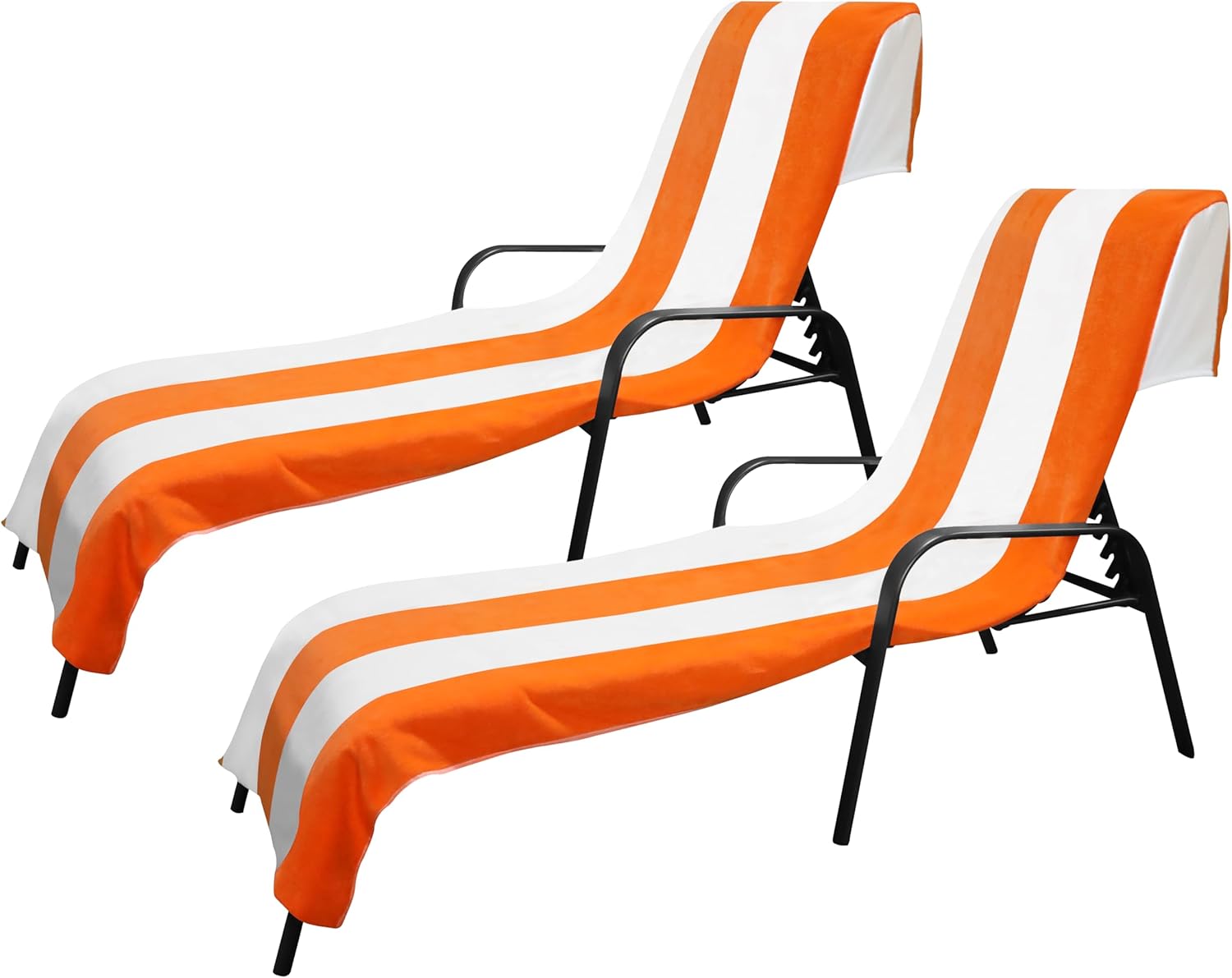 Superior Cabana Cotton Lounge Chair Cover, Outdoor Towel/Chaise Furniture Covers, Terry Cloth, Beach, Spa, Swim Accessories, Pool Chair Cover, Soft, Quick Drying, 32" x 102", Set of 2, Orange