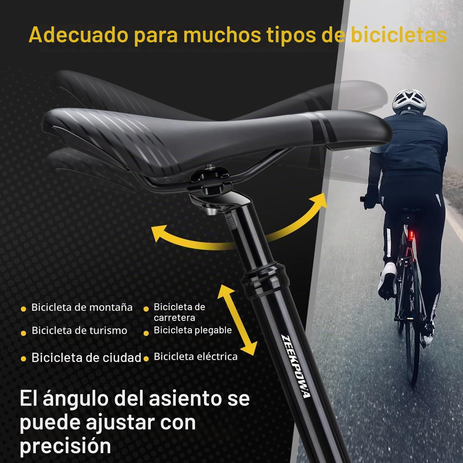 Tija de sillín de Aluminio con suspensión de 350 mm de Longitud - Tija de sillín de Bicicleta con Resort