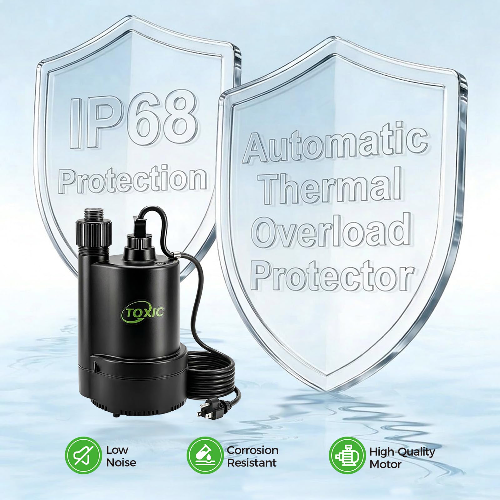 Pompa sommersa da 1/3 CV 2400 GPH portatile multiuso pompa dell'acqua pompa di scarico termoplastica con cavo di alimentazione da 3 m, rimozione rapida dell'acqua per cantina