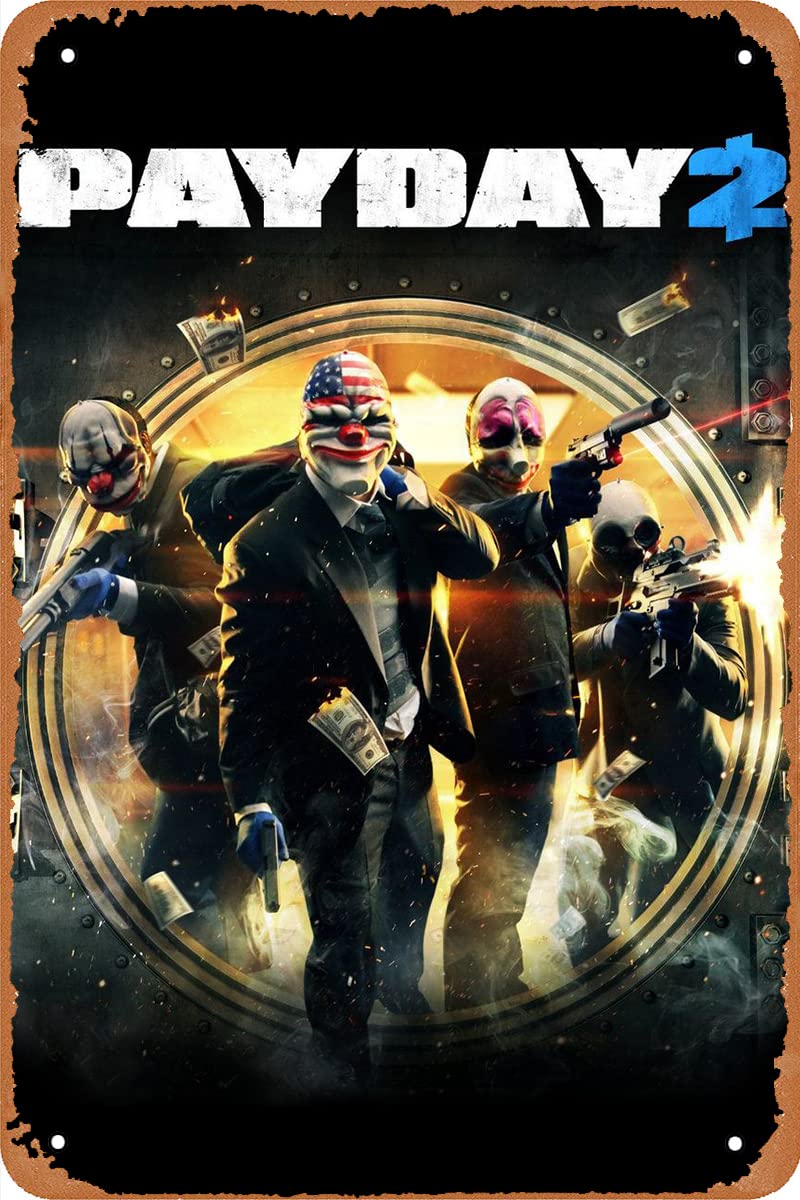 Lujiralun Video Game Tin Sign Payday 2 Poster Vintage Metal Signs Room Wall Decoration,Boys Bedroom,Gamer Room,Kids Room 12x8 inches