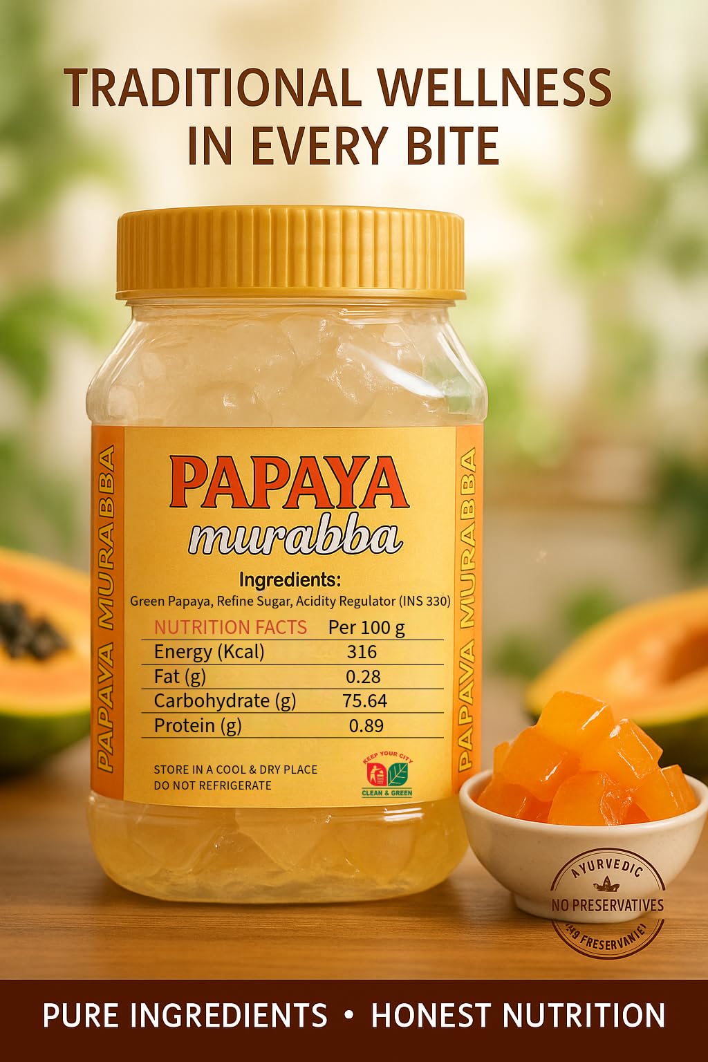 Gangawat Papaya Murabba, 100% Pure and Fresh, Traditional Indian Sweet Preserve 2