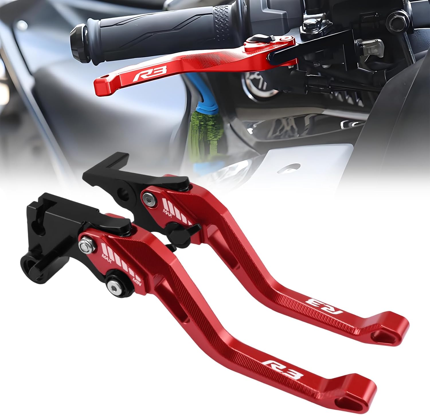 Motorcycle Clutch Lever Adjustable Handlebars Brake and Clutch Levers Set for Yamaha R3 YZF-R3 YZFR3 2015 2016 2017 2018 2019 2020 2021 2022 2023 2024 2025 (Red)