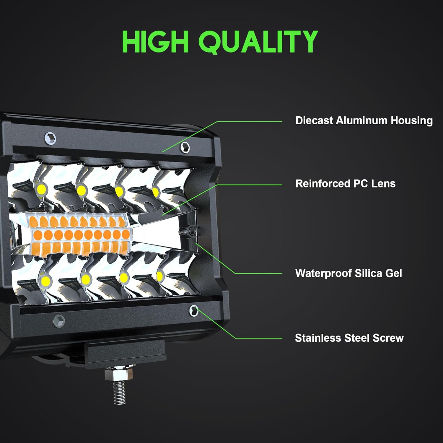 LED Light Bar 4PCS 4'' Inch White/Amber Yellow LED Pods Equivalent to 240-Watt Strobe Light Driving Fog Lights Triple Row Off Road Lights with Six Modes for SUV ATV UTV Trucks Pickup Lamp