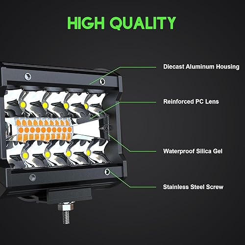 Miniatura 4 de Barra de luz LED 4 unidades de 4 pulgadas, blancoamarillo ámbar, cápsulas LED equivalentes a luz estroboscópica de 240 W, luces antiniebla de triple