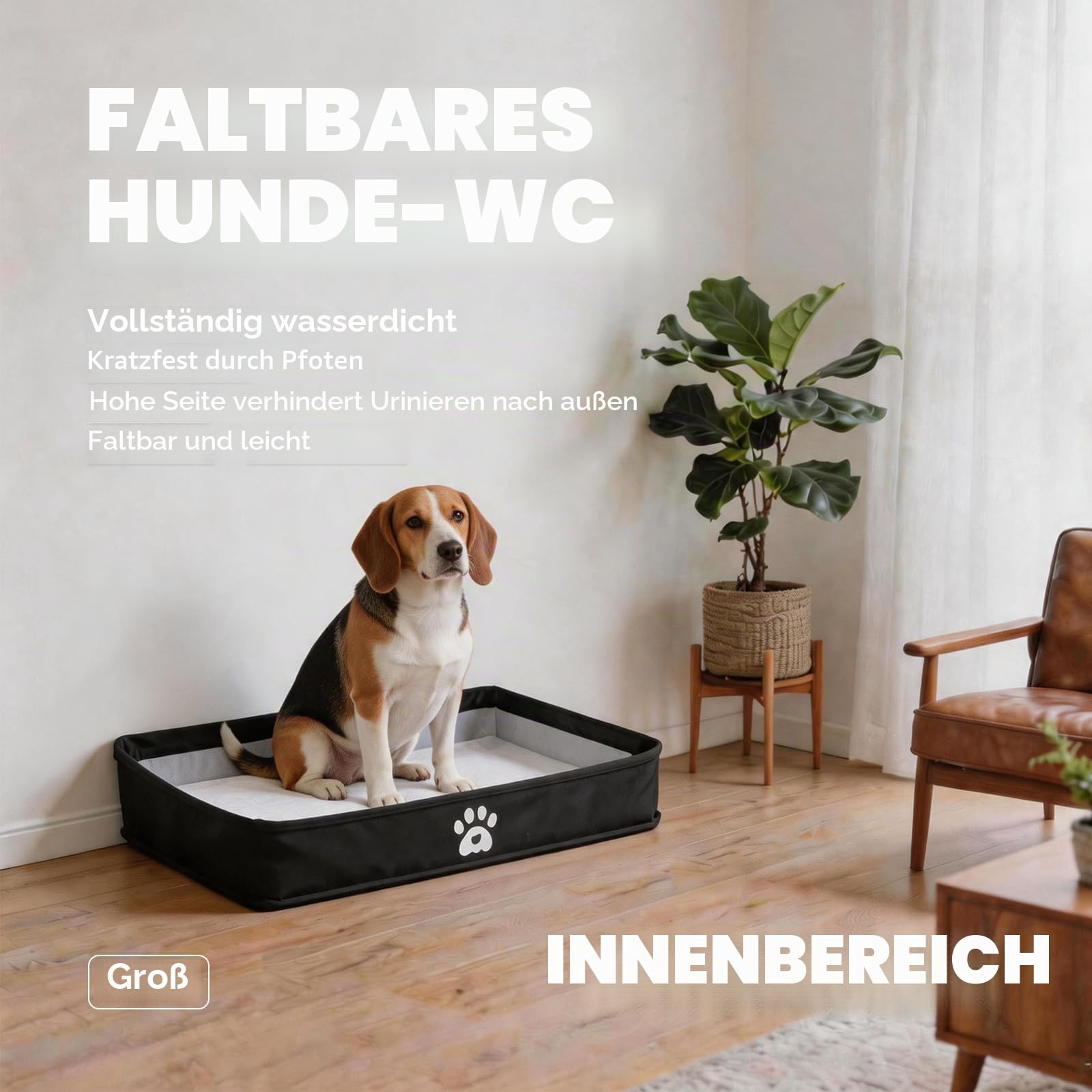 MEEXPAWS Hunde PIPI Pad Halter faltbar XXL, Welpen Unterlage Halterung mit hohem Rand, Hundetoilette Indoor für große Hunde (82x56 cm), wasserdichte Trainingsunterlage, geruchsneutral