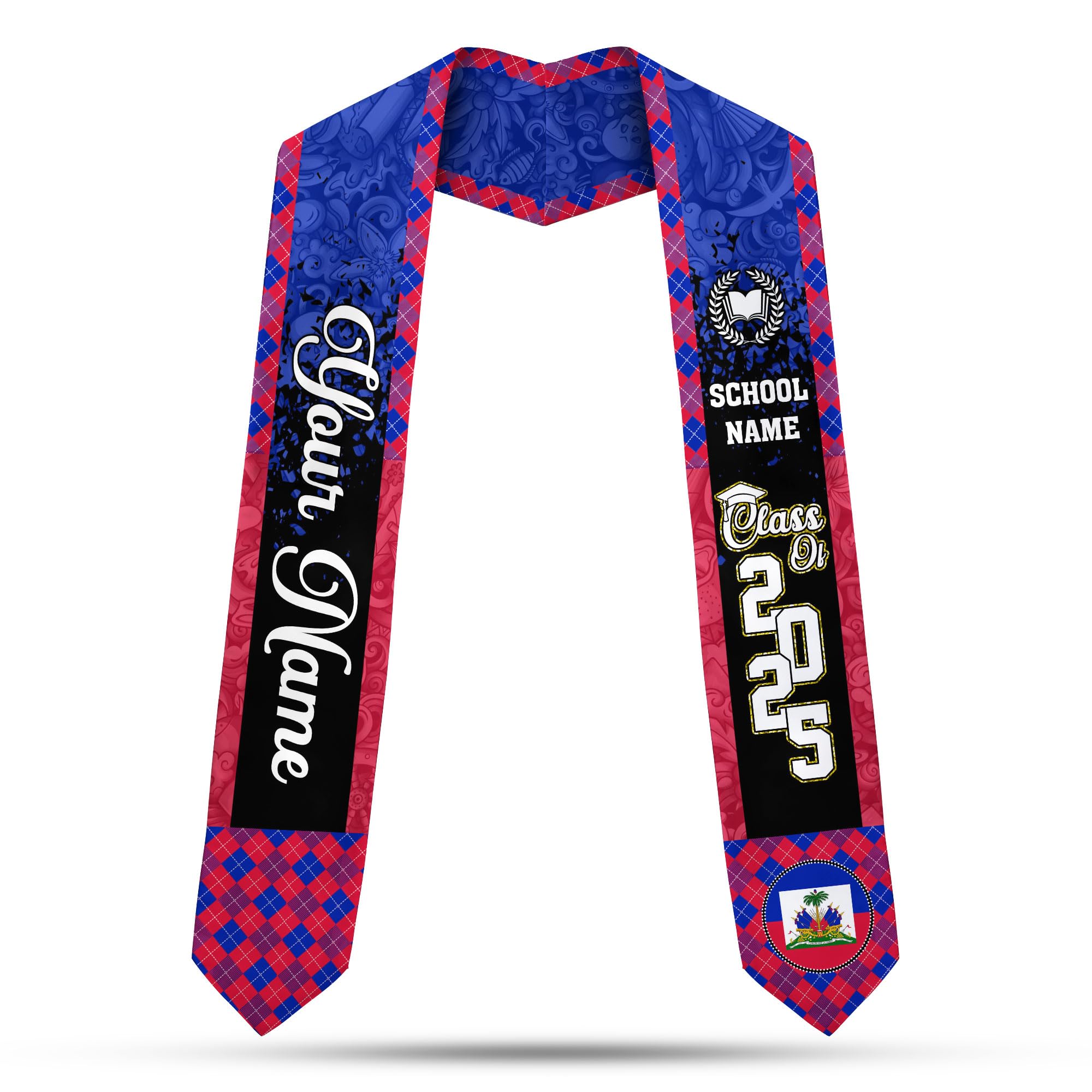 MonkeyVan Custom Haitian Graduation Sash 2025,Personalized Haiti Flag Graduation Stole,Haitians American Flag Graduation Sash S40