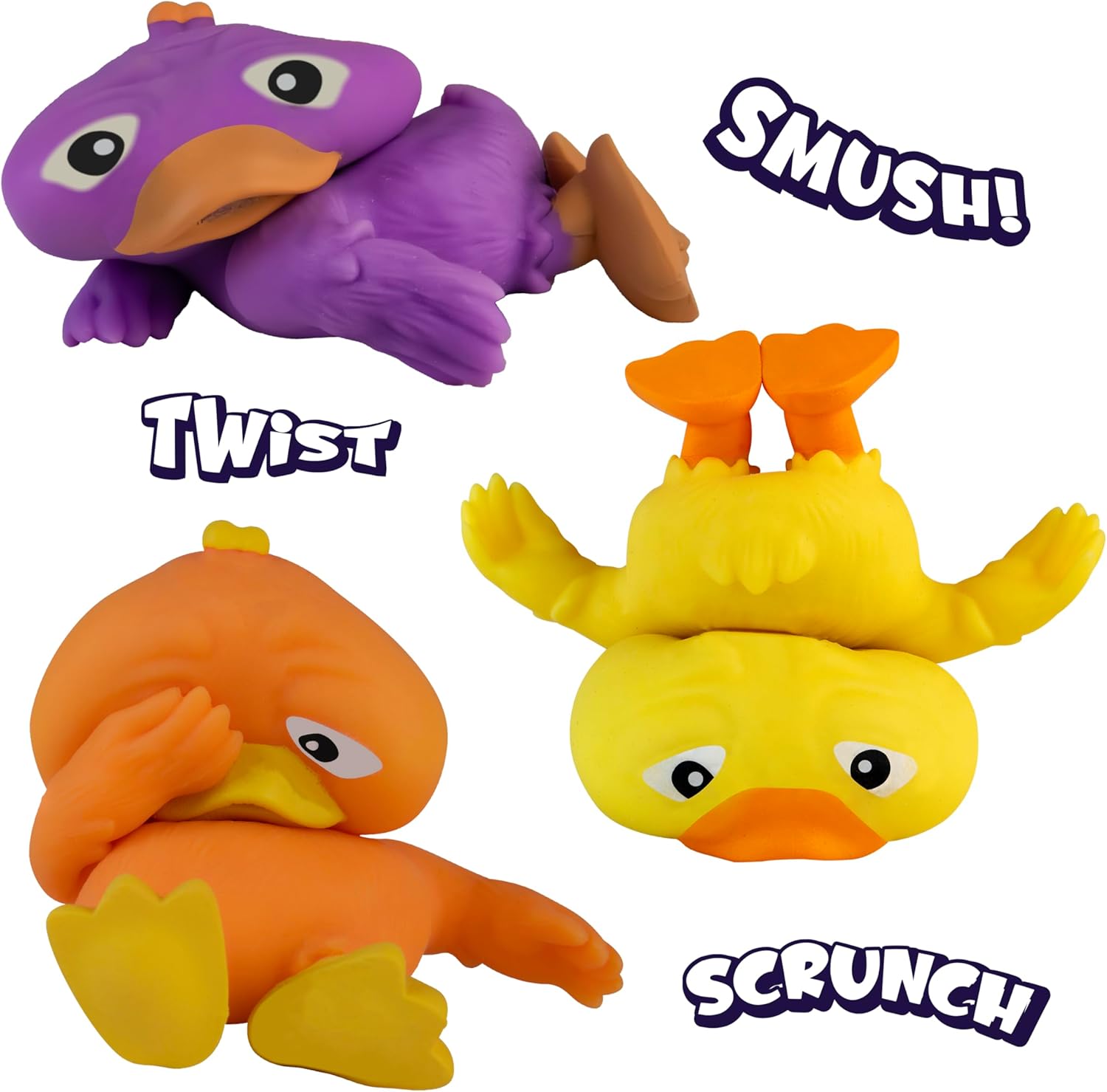 ORB Funkee Animalz Mega Squishy Duck 3 Pack - Adorable, Funny, Stretchy, and Squishy Toy Ducks, Perfect for Stress Relief - Original Collectible Funkee Monkee Animal Fidget Toys for Kids and Adults