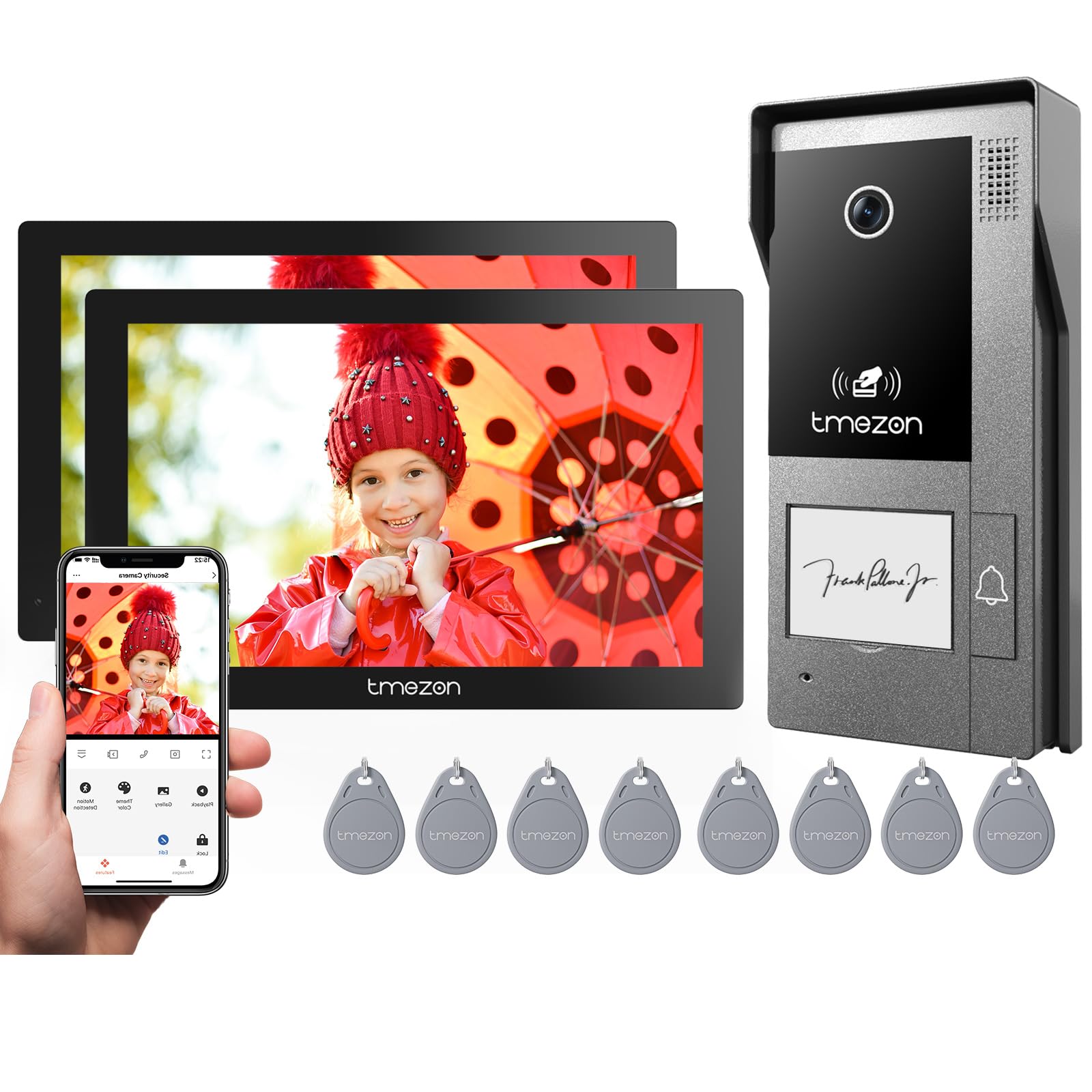 TMEZON Videoportero WiFi Sistema de Intercomunicación 1080P, 7'' Monitor Táctil a Color,Timbre Video Mirilla 2 Hilos,Desbloqueo en Remoto,Audio Bidireccional,Detección de Movimiento Humano