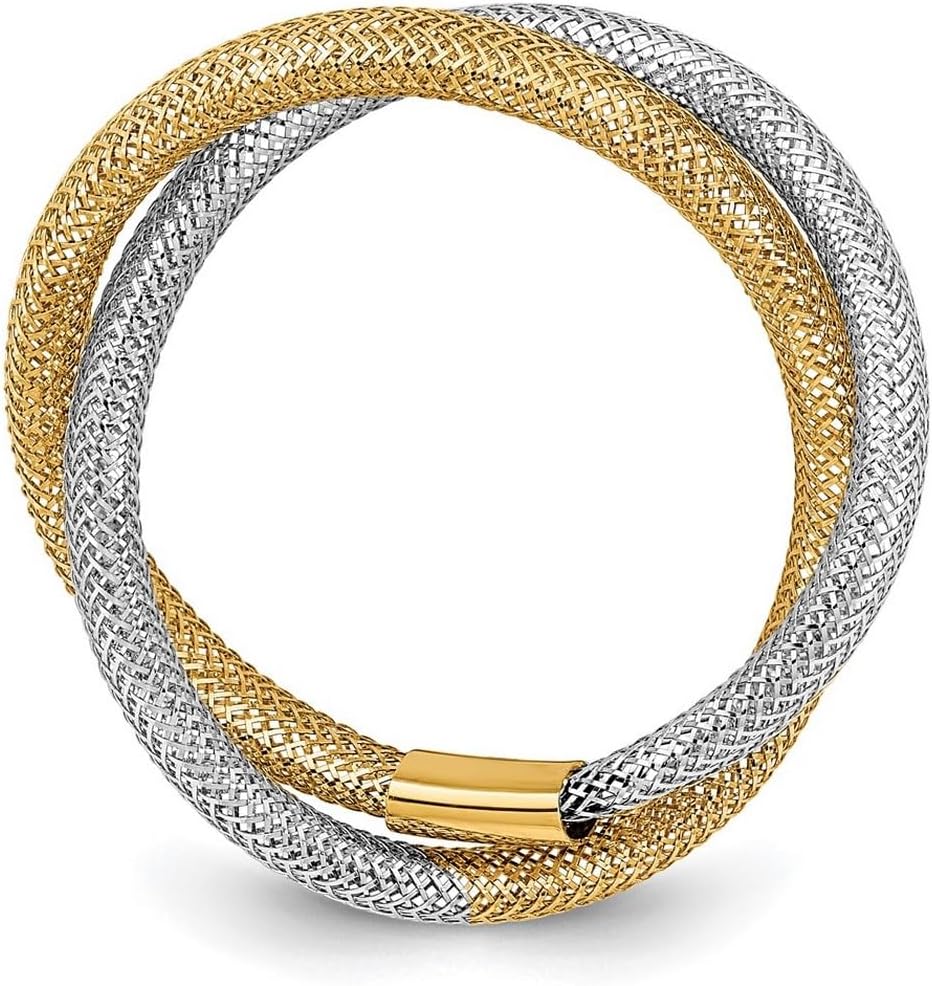 JewelryWeb 14k Two-tone Gold Woven Mesh Stretch Ring Size 7.00 8mm Wide Ring for Women - Image 3