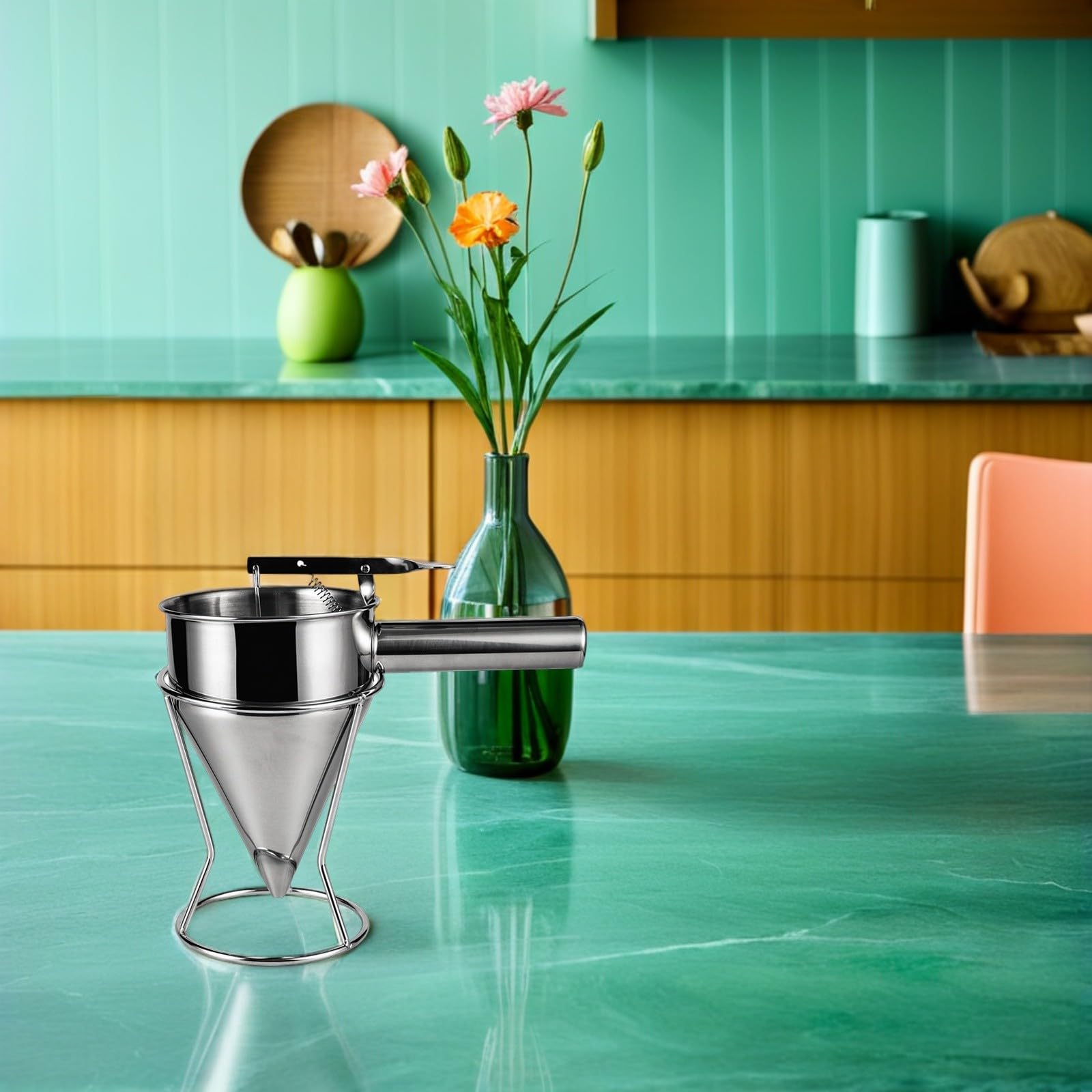 Healeved Embudo Dispensador de Masa con Diseño de Bola de Pulpo en Acero Inoxidable, Mango Desmontable y Fácil de Instalar para Cocina DIY y Repostería