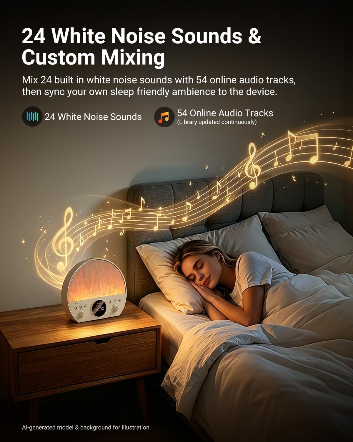 NEEWER NF03 Réveil Intelligent avec Lumière d'Éveil,Contrôle App IA, Lampe Lecture Nocturne RGBCW(2700-6500K),Minuterie,Générateur Bruit Blanc,Enceinte Bluetooth,Compatible avec Google Assistant Alexa