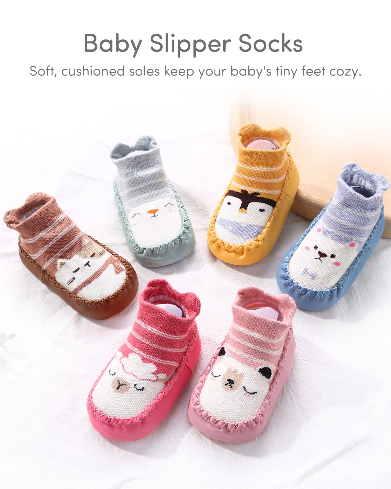 Adorel Baby Hüttenschuhe Baumwolle Rutschfest ABS Socken Stoppersocken 3er-Pack