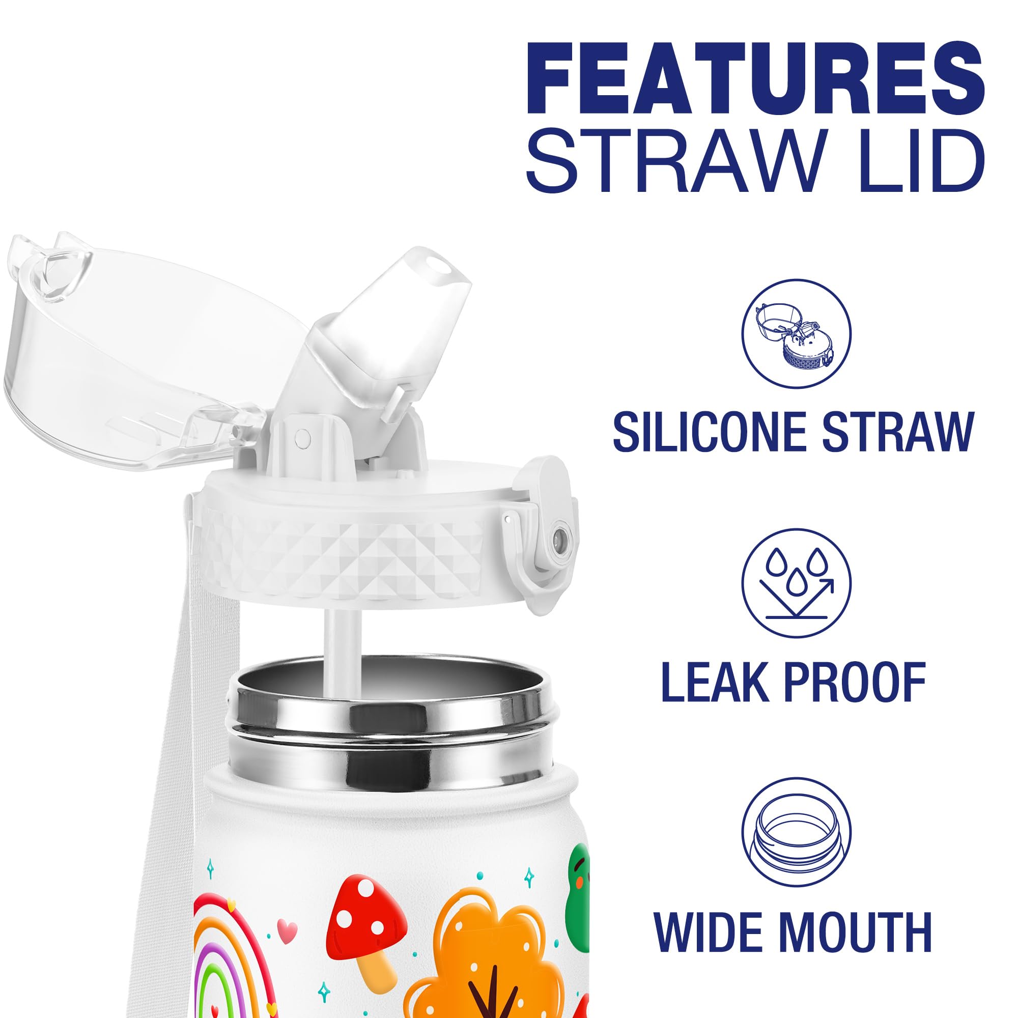 GOPPUS 550ml/18oz Kids Insulated Water Bottle with Straw Cute Double Wall Stainless Steel Child's Small Flask Vacuum Insulated Steel Metal Leak Proof Drink Flask Boys Toddler Girls Flask BPA-Free - Image 3