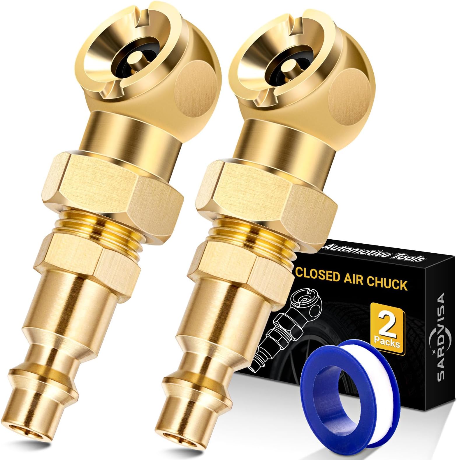- SARDVISA 2-Packs Portable Air Chucks, Solid Metal Closed Ball Air Chuck with 1/4" NPT Standard Quick Plug, Tire Inflator Gauge Nozzle for Air Compressor Accessories