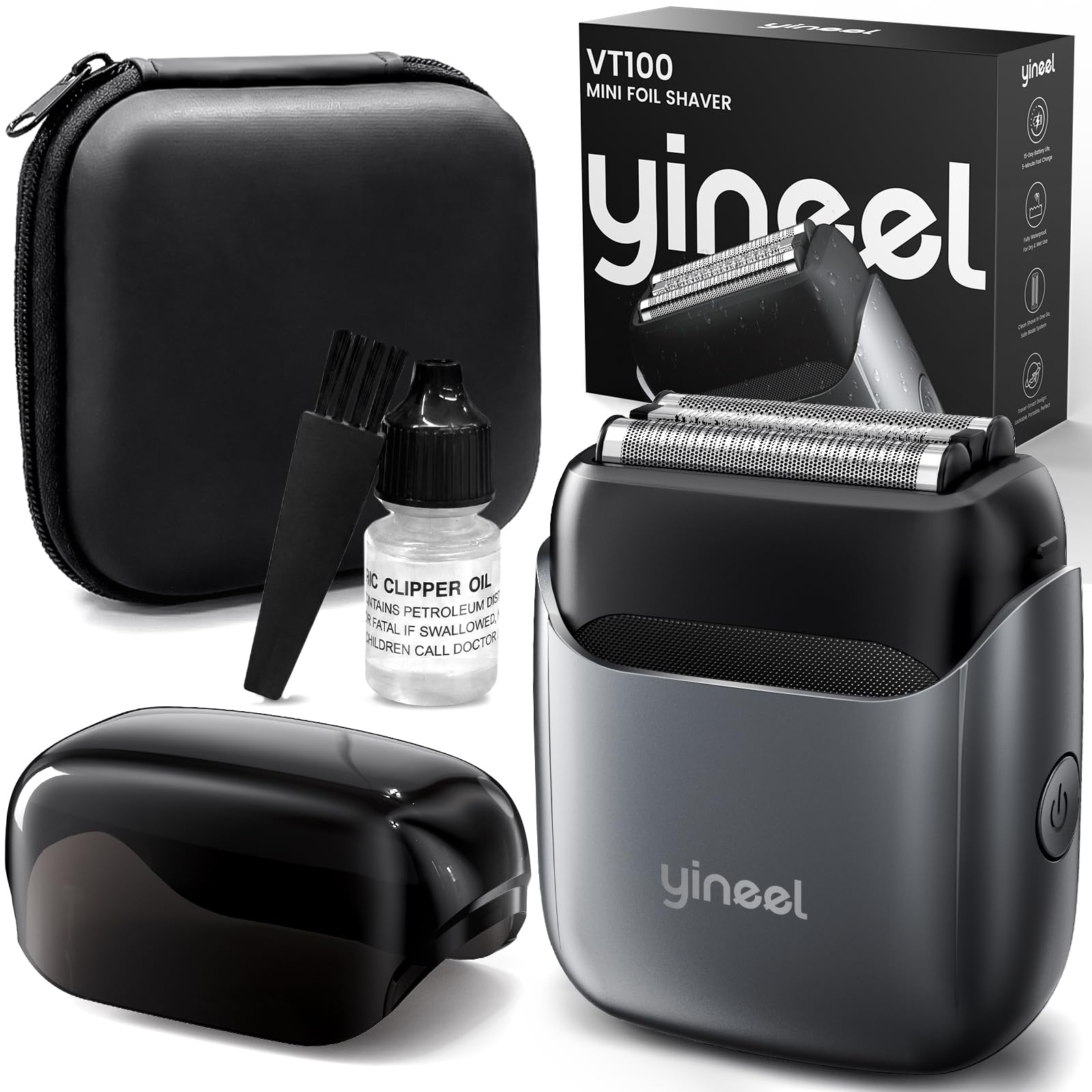 - Yineel VT100 Electric Foil Shavers for Men, Pocket-Sized with Case, Mini Electric Razor for Close Face Shaver, 3 Floating Blades, IPX7 Waterproof & Travel-Friendly/Home Use, Gifts for Men