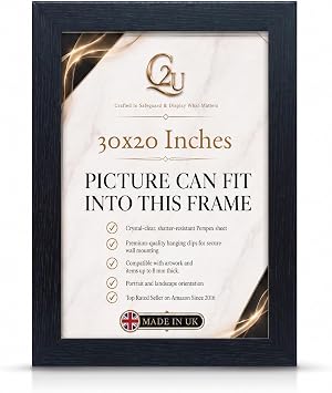 30" x 20" Inch 762mm x 508mm Black Wood Effect Picture Frame with Clear Perspex Front & MDF Back panel   Handmade Large Photo Frame for Wall Hanging   Poster Frame for Landscape or Portrait Display