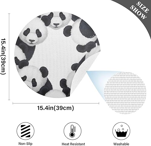 Miniatura 4 de Black White Panda Circular Table Placemats, Heat Resistant Non Slip Dinner Placemats Round for Kitchen one sizex4
