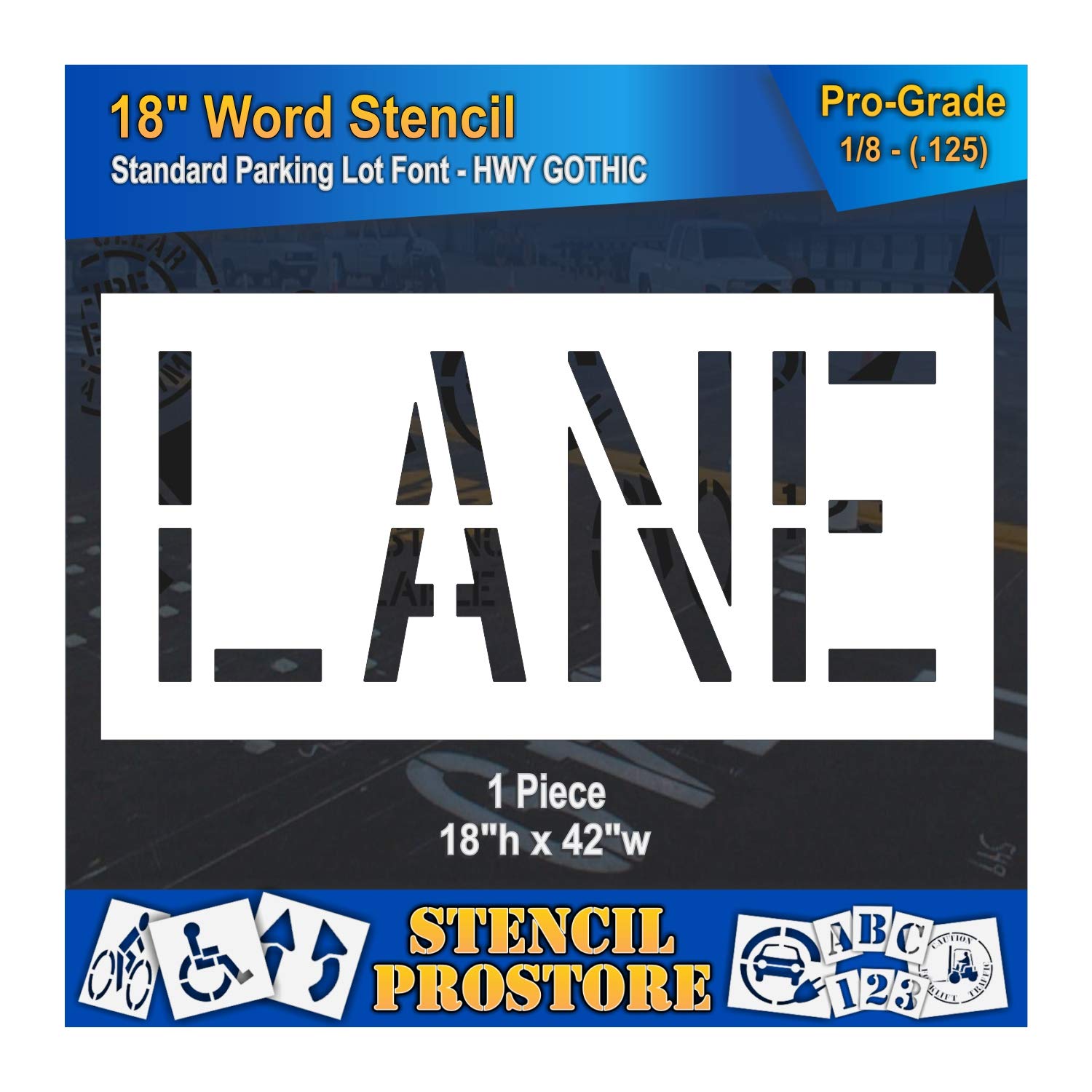 Pavement Marking Stencils - 18 inch Lane Stencil - 18" x 42" x 1/16'' (63 mil) - Light-Duty