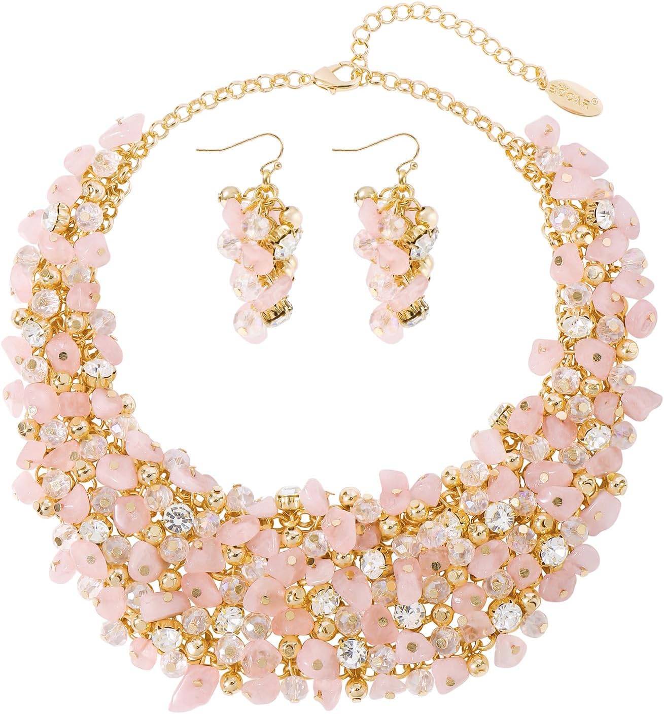 Bocar Fashion Crystal Chunky Collar Statement Necklace Earring Set for Women Gift (NK-10260)
