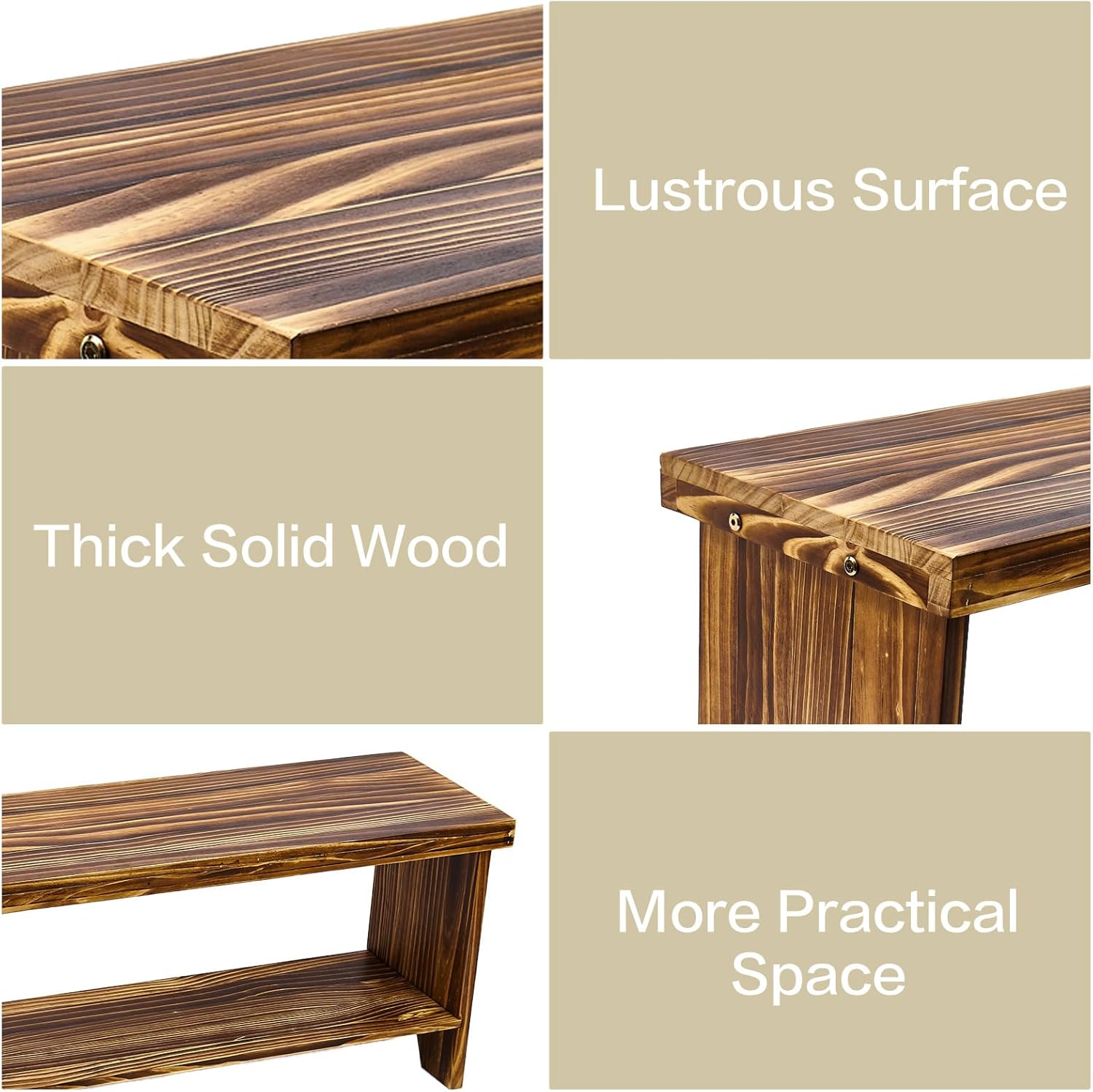 43" Solid Wood Farmhouse Bench, Entryway Bench with Storage Shelf, Vintage Long Rustic Indoor Bench for Bedroom, Entryway, Hallway, Dining