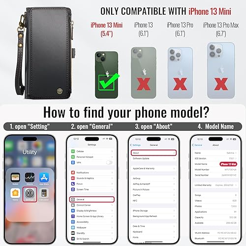 Miniatura 20 de Defencase Compatible with iPhone 13 Mini Case Wallet with RFID Blocking Card Holder for Women Men, PU Leather Magnetic Snap Flip Zipper Strap Wallet