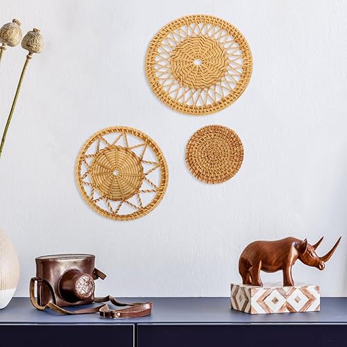 Miniatura 4 de UPKOCH 3 cestas de pared tejidas bohemias colgantes de hierba marina, cesta de mimbre rústica, decoración de pared para sala de estar, dormitorio