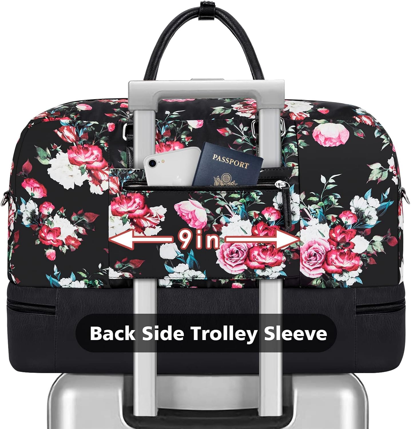 Weekender Bag for Women, Large Overnight Bag Canvas Travel Duffel Bag Carry On Tote with Shoe Compartment 21" 3Pcs Set - Image 3