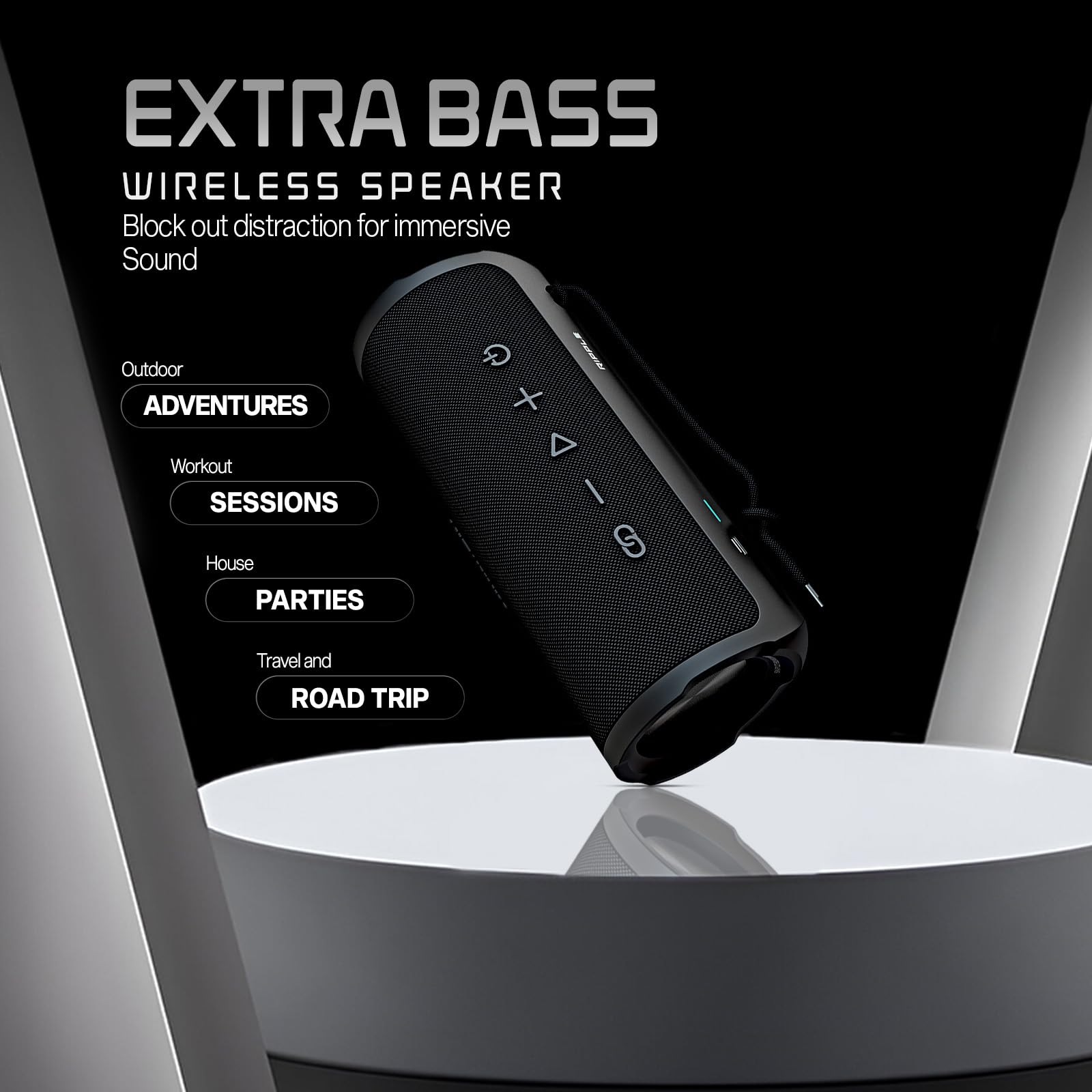 HiFuture Altoparlante Bluetooth portatile Ripple da 30 W - Nero | Impermeabile IPX7, 12 ore di riproduzione, accoppiamento TWS, Bass Boost, ricarica USB-C, design robusto