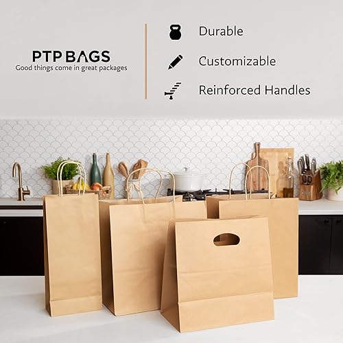 Miniatura 5 de PTP BAGS - Bolsas naturales y blancas de papel de estraza 11x 6x 11pulgadas bolsas para servicio de alimentos