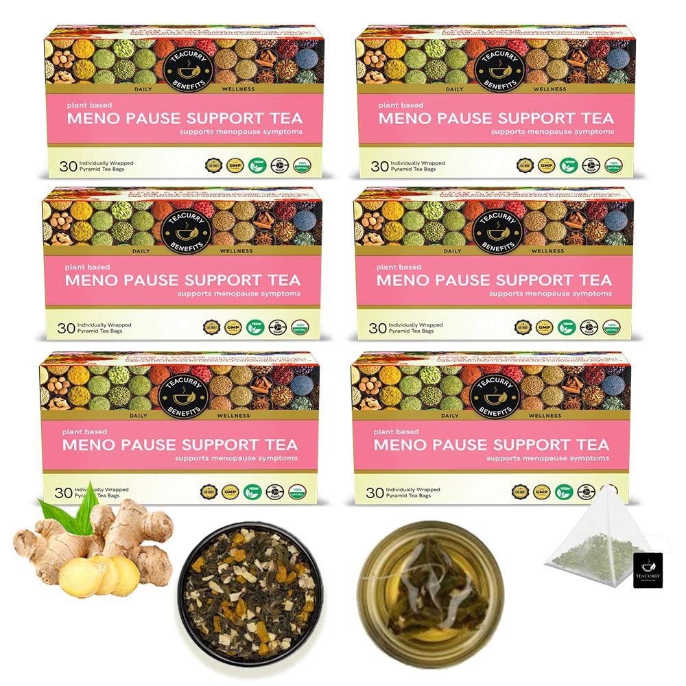 TEACURRY Meno Pause Tea 180 Tea Bags (6 Month Pack) -Helps delay Menopause & stop Hot Flashes | Made With Raw Ingredient - Shatavari, Pearmint, Ginger