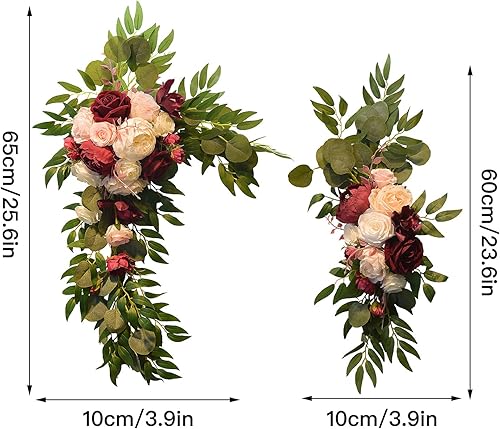 Miniatura 2 de Firlar Kit de flores artificiales para arco de boda, 2 guirnaldas florales decorativas con rosa roja, peonía rosa y hojas de eucalipto, guirnalda de