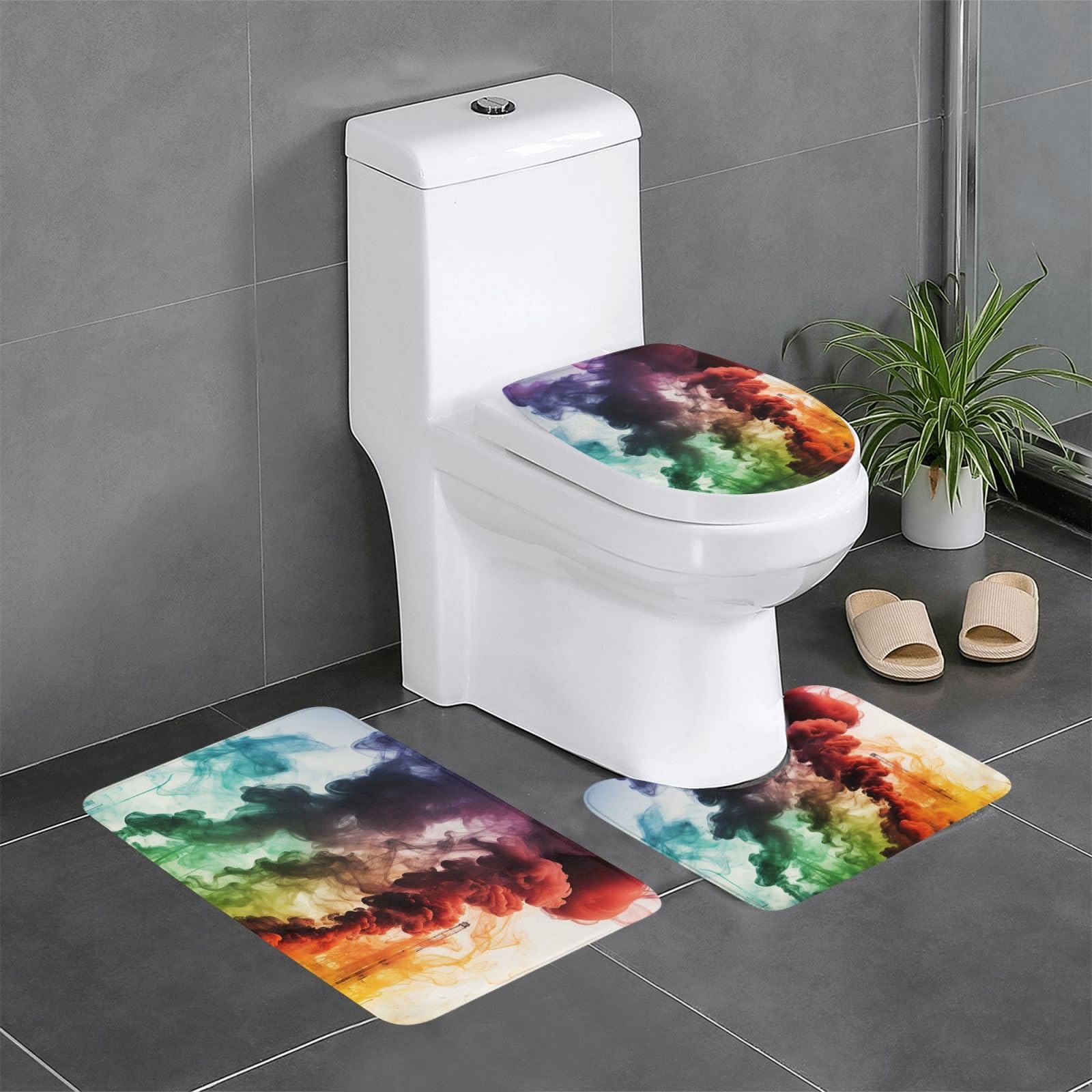 Tapis contour toilette et housse d'abattant tapis de bain 3pcs douche