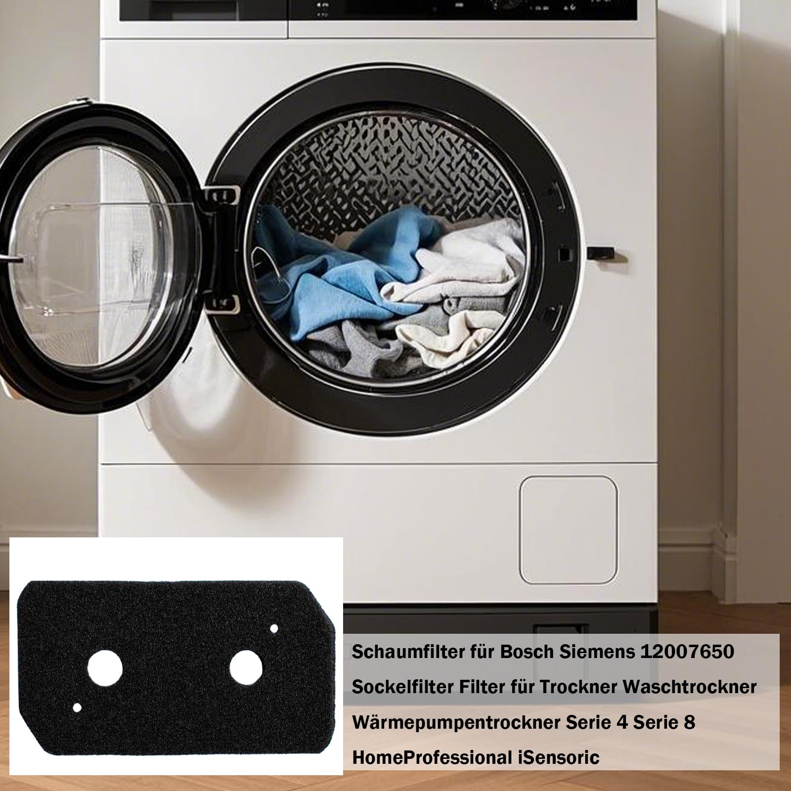 12007650 Lot de 4 filtres en mousse de rechange pour sèche-linge à pompe à chaleur Bosch Siemens série 4 série 8 Homeprofessional Isensoric 228 x 128 mm