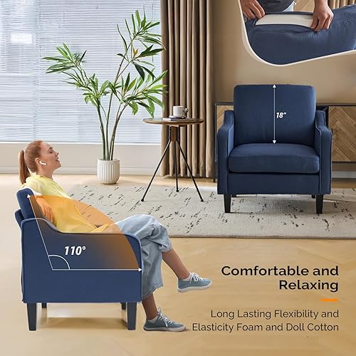 Miniatura 165 de VINGLI Silla decorativa moderna de mediados de siglo, sillas decorativas de tela beige para sala de estar, sillón tapizado, sofá con brazos