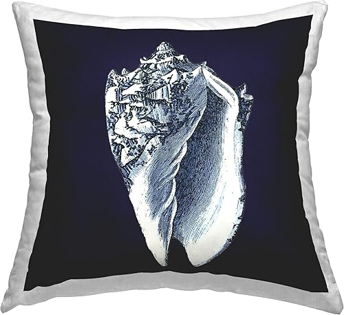 Stupell Industries Vision Studio - Almohada con diseño de concha envejecida azul marino y blanco, 18 x 18 pulgadas, color azul