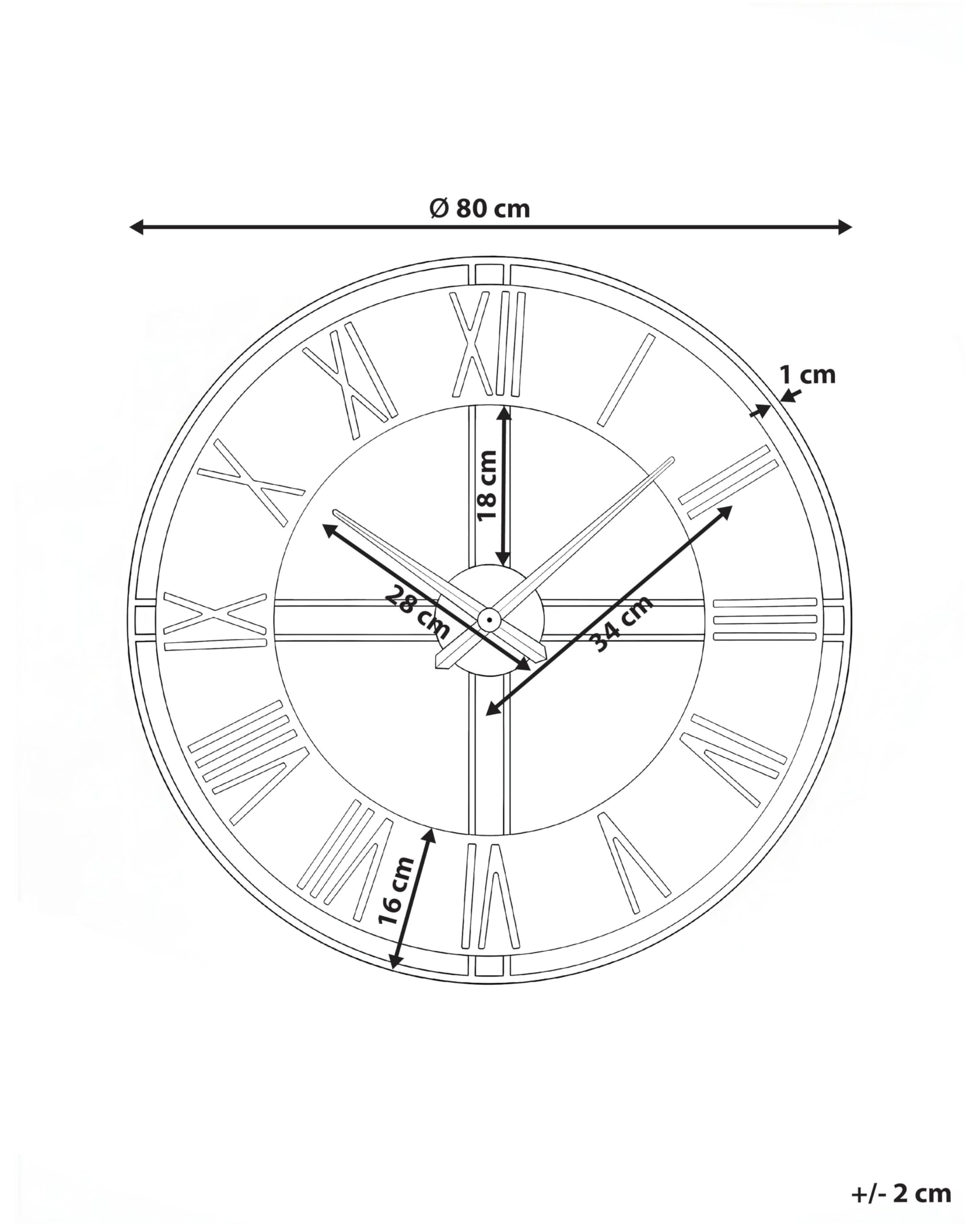 Beliani Reloj de Pared Moderno Colgante Estilo Industrial escandinavo Estructura de Metal Negro Perigny