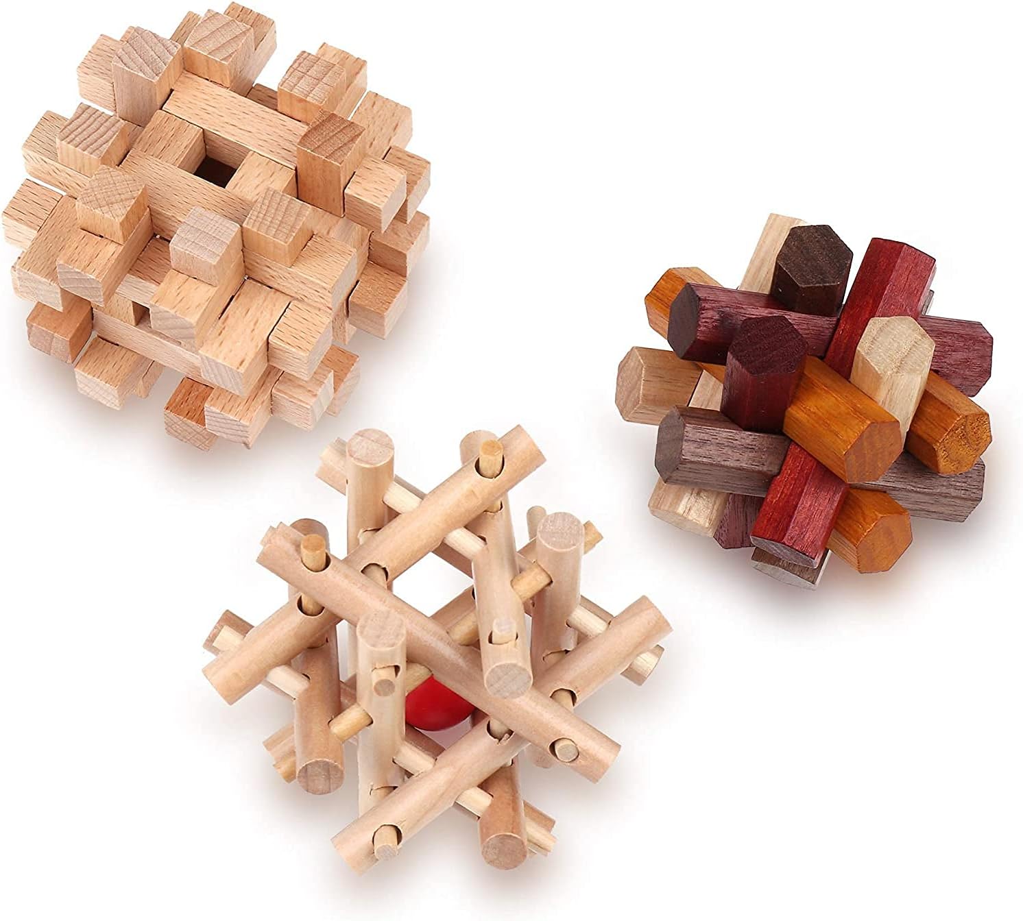 Sharp Brain Zone Wooden Teaser Puzzles for Adults & Kids - 3D Puzzles Games, IQ, Mind and Logic Test - Challenging Wood Educational Toys