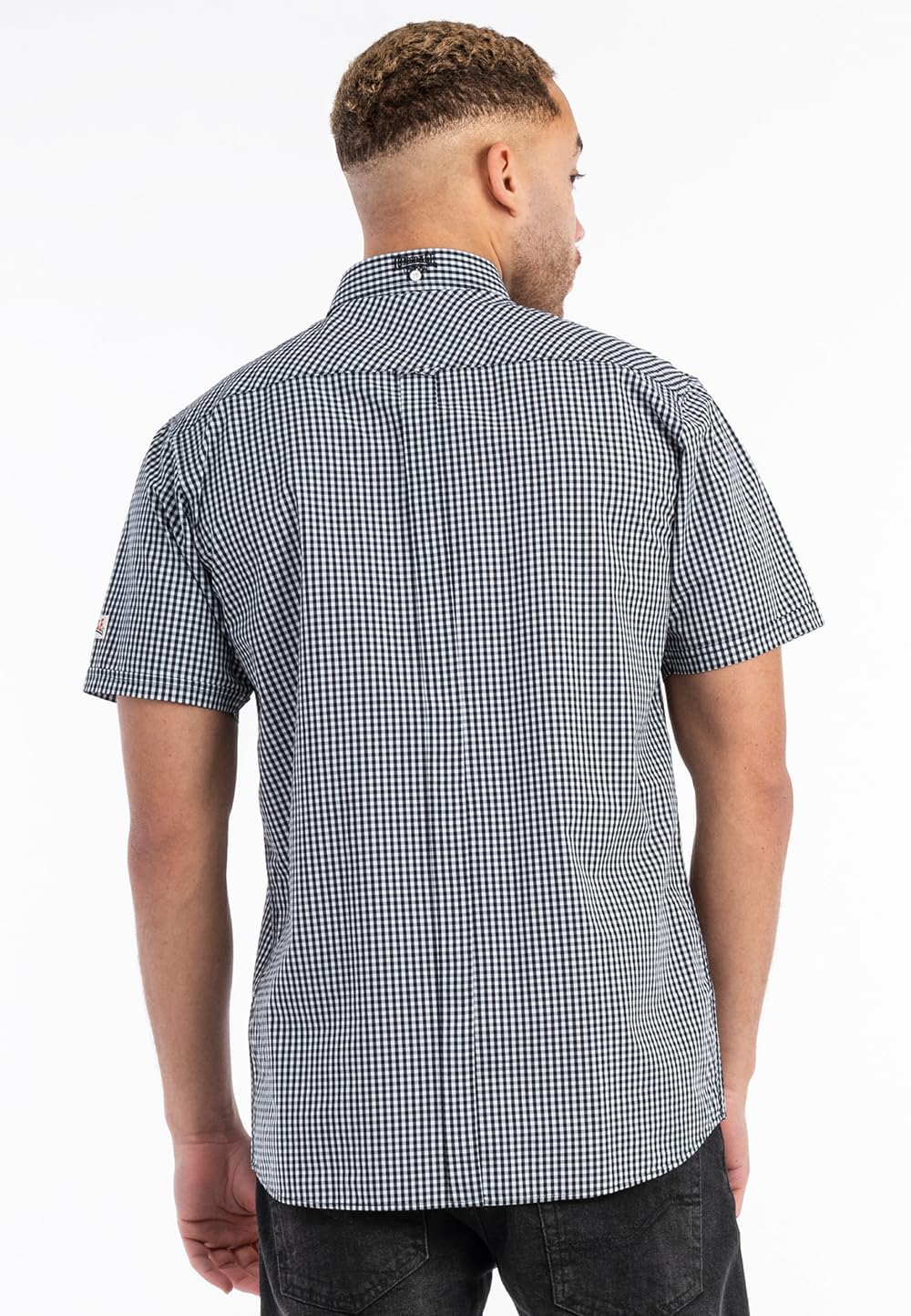 Classic Men's Lonsdale Button Down Shirt Short Sleeve Black White Slim-Fit