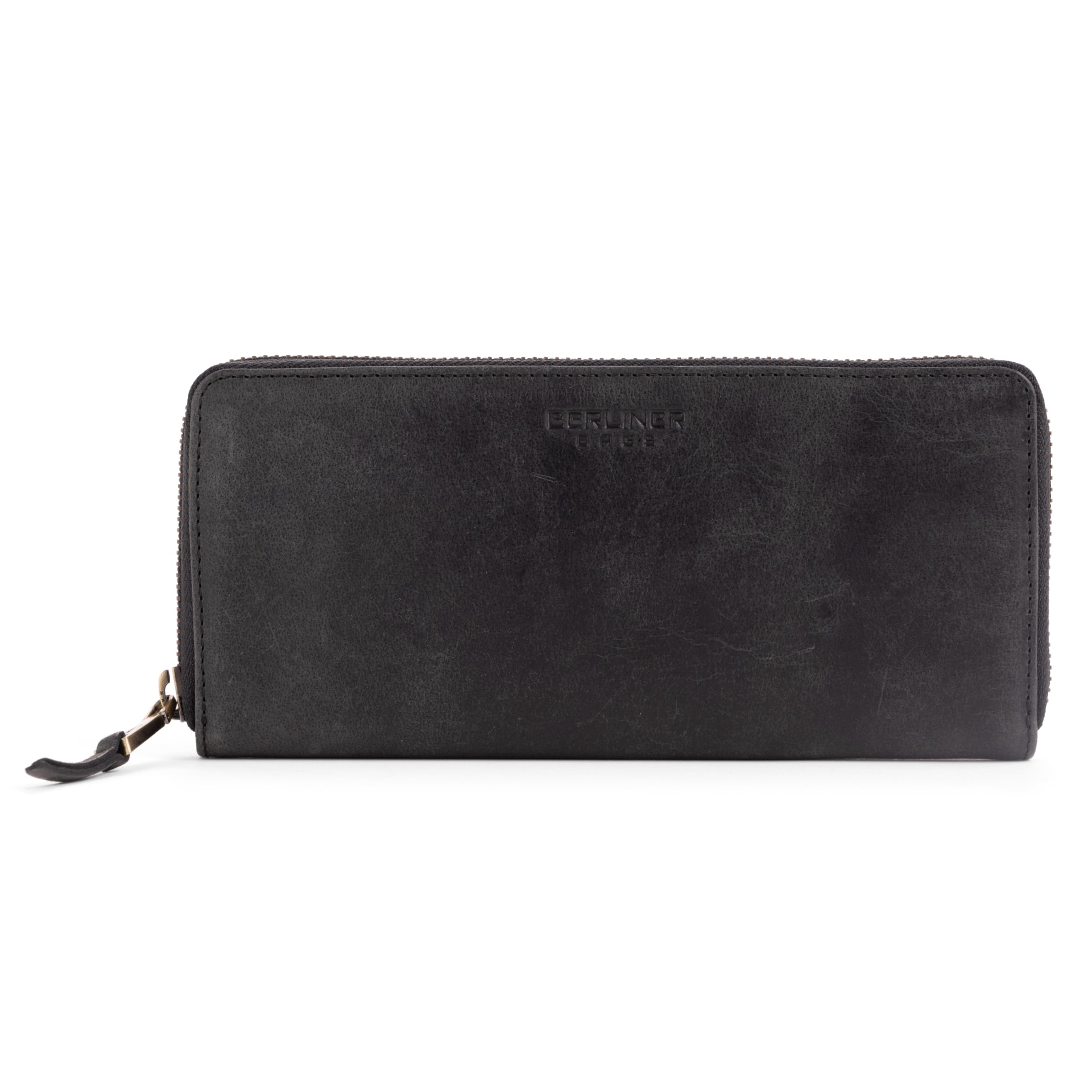 BERLINER BAGS Genuine Leather Zip Wallet Women Palma, Gift Box – Dark Grey | Soft Leather Zip Around Wallet, 14 Card Slots, 1 ID Window, 2 Bill Compartments, Zippered Coin Pocket, RFID Blocking