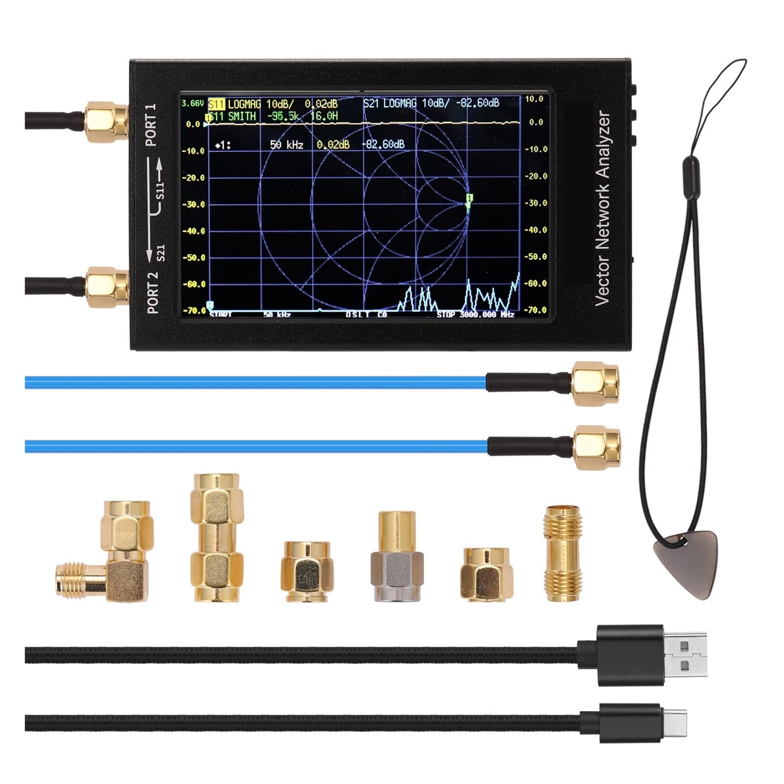 Spektrumanalysator, 4,3 Zoll IPS LCD Screen 3G Vektor -Netzwerkanalysator SAA-2N Nan OVNA-F V2 USB Antennenanalysator Shortwave HF VHF UHF S-A-A-2(2.8 Inch 1950mAh)