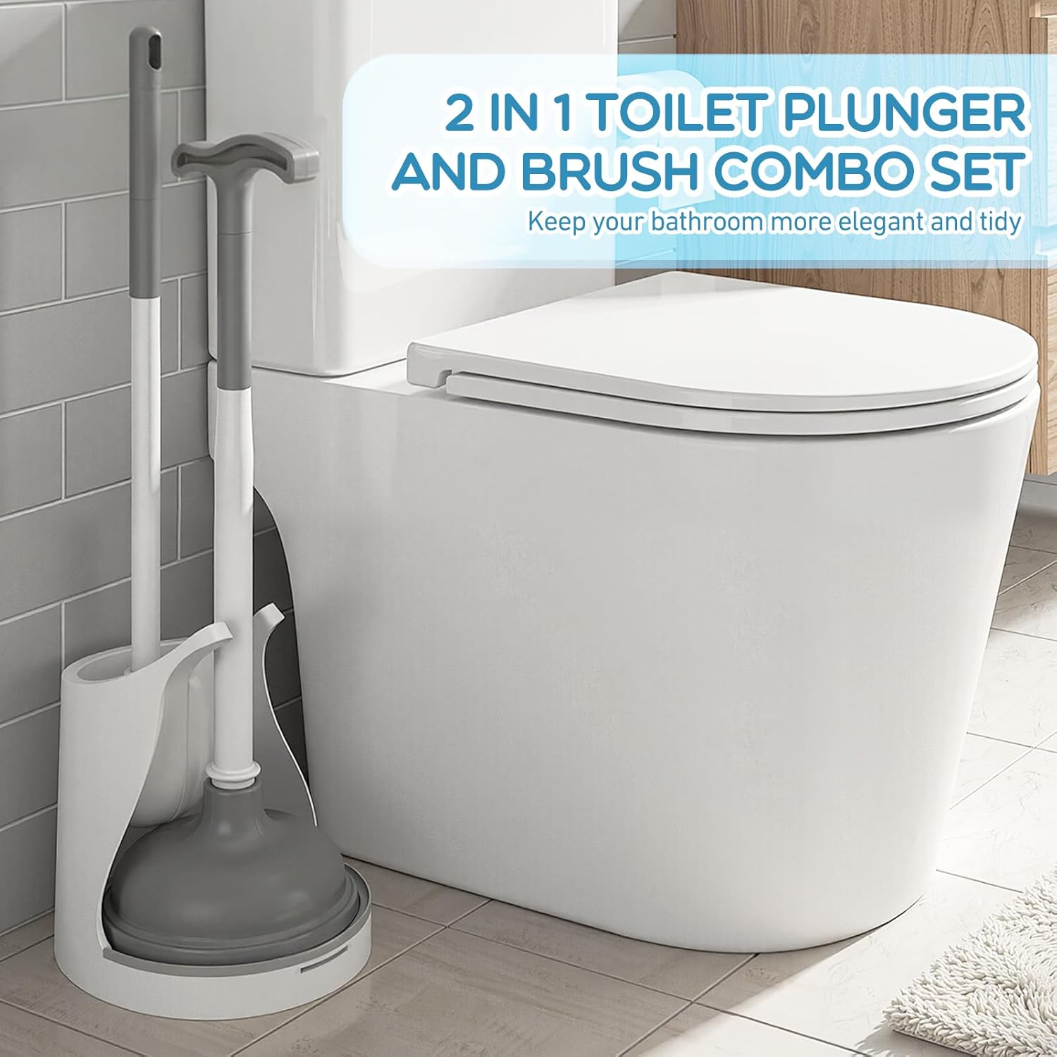 6 Pack Toilet Brush and Plunger Set 22 Inch Extended Handle Plunger Heavy Duty Toilet Bowl Brush Combo with Holder Bathroom Tools Professional Cleaning Supplies Kit for Maintenance