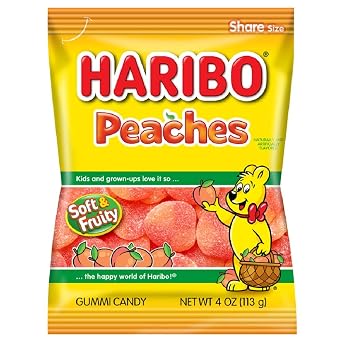 Haribo Gummi Candy, Peaches, 4 oz. Bag Pack of 12