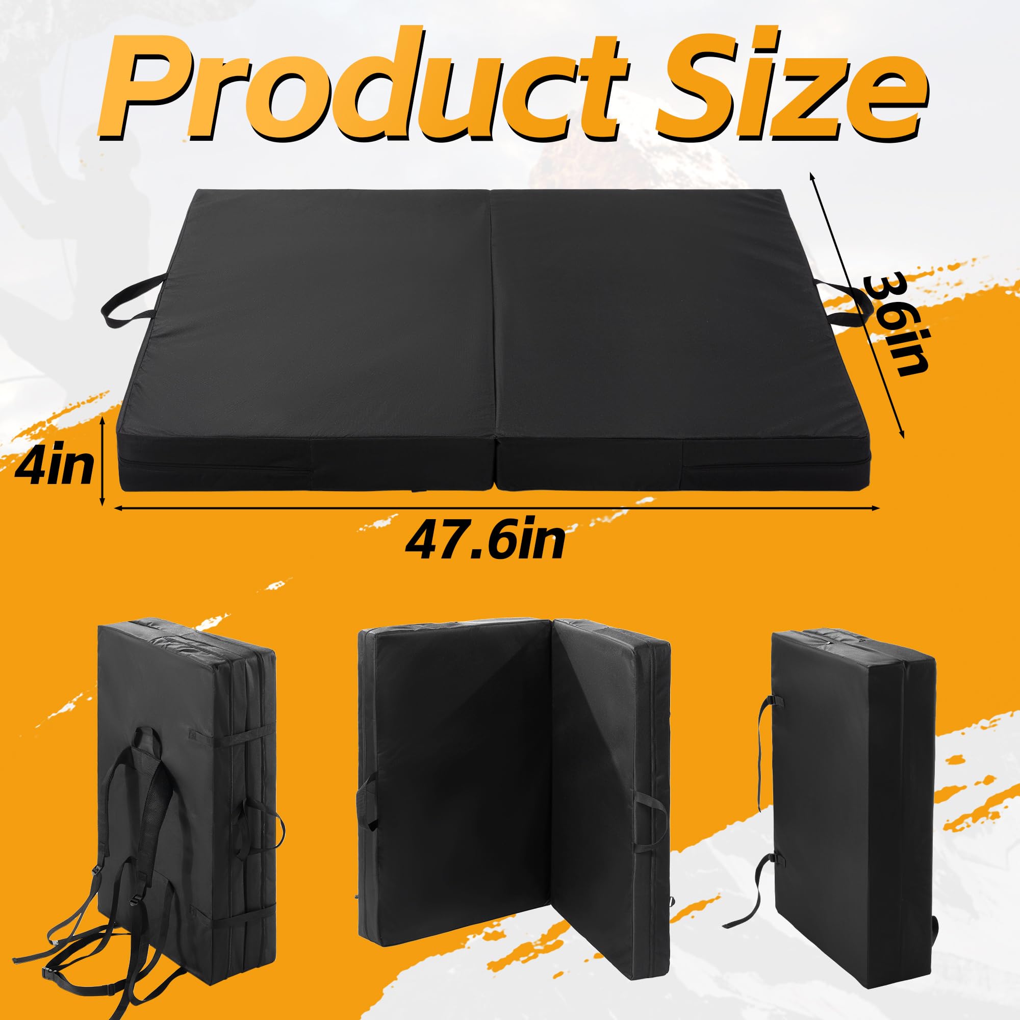 BALAPET Tri-Fold Boulder-Crash-Pad mit verstellbarem Schultergurt, 10,2 cm dicker, hochdichter Schaumstoff, Klettermatte zum Schutz, tragbar und einfach zu tragen, perfekt für drinnen und draußen