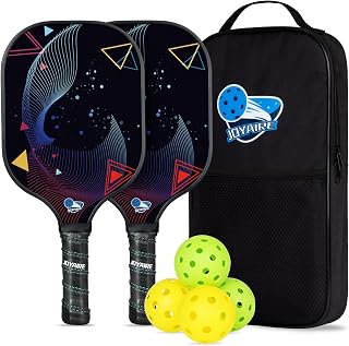 Carbon Fiber Pickleball Paddles of 2, Lightweight 7.5oz, 4 Balls