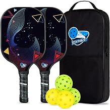 Carbon Fiber Pickleball Paddles of 2, Lightweight 7.5oz, 4 Balls
